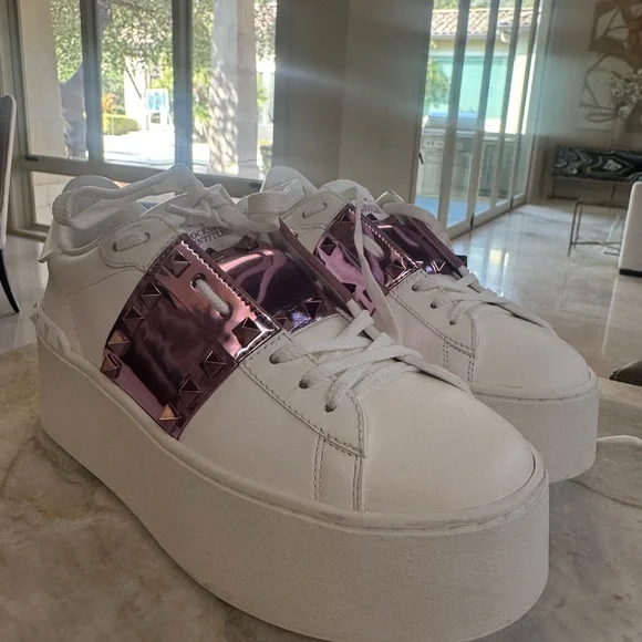 Valentino Women's White and Purple Studded Sneakers-only worn ONCE! - Picture 3 of 8